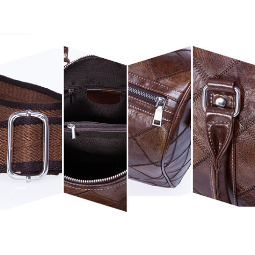 Túi xách thời trang du lịch da bò 610 form tròn chất liệu da bò vân caro màu nâu sành điệu
